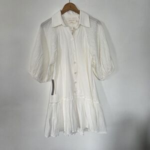 Exquise Eyelet Cut-Out Balloon Sleeve Mini Dress White